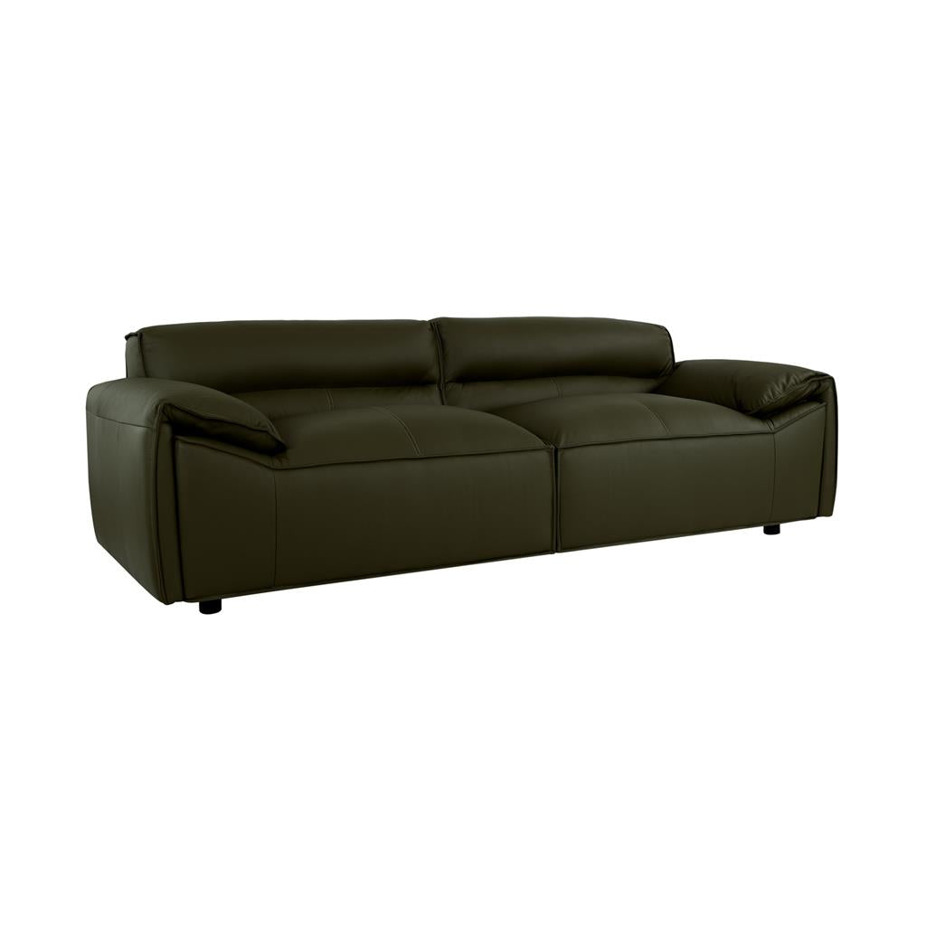 VI Zander Leather Upholstered 3 Seater Lounge - Tan and Olive