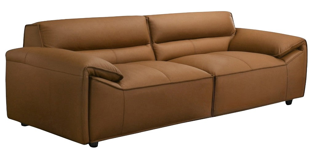 VI Zander Leather Upholstered 3 Seater Lounge - Tan and Olive