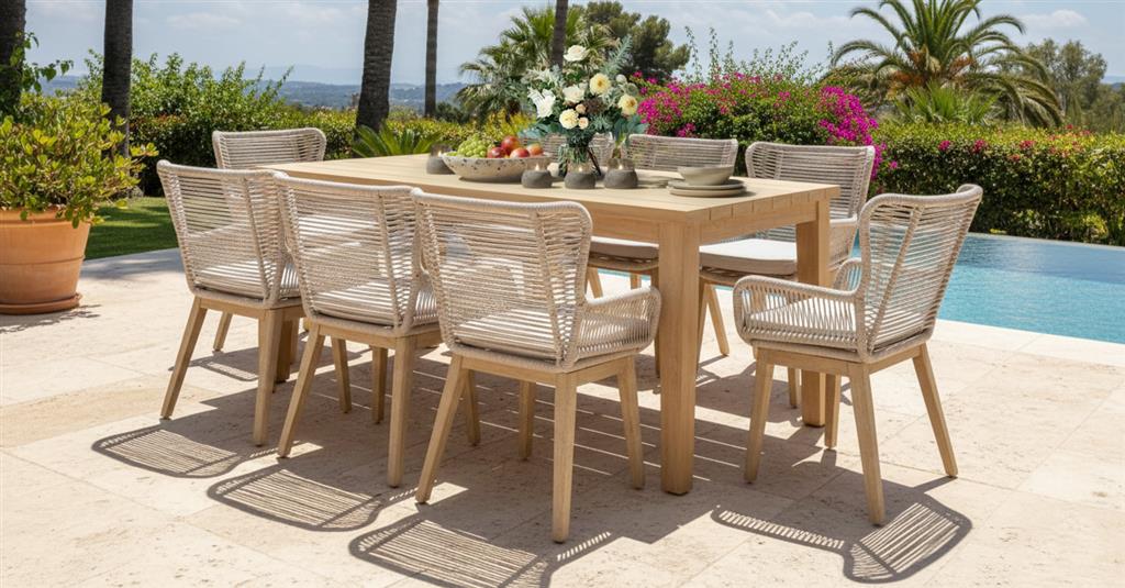 VI Marrakesh Solid Timber Shaded Outdoor Dining Table