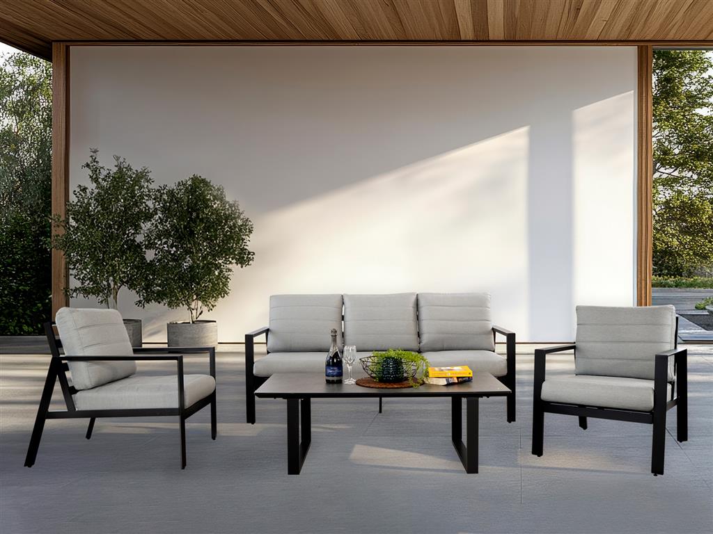 VI Reed Aluminium 3 + 2 Seater Outdoor Sofa with Coffee Table Set