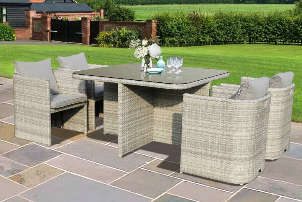 VI Stella Wicker Wrapped Outdoor Dining Table with 4 Armchair Setting