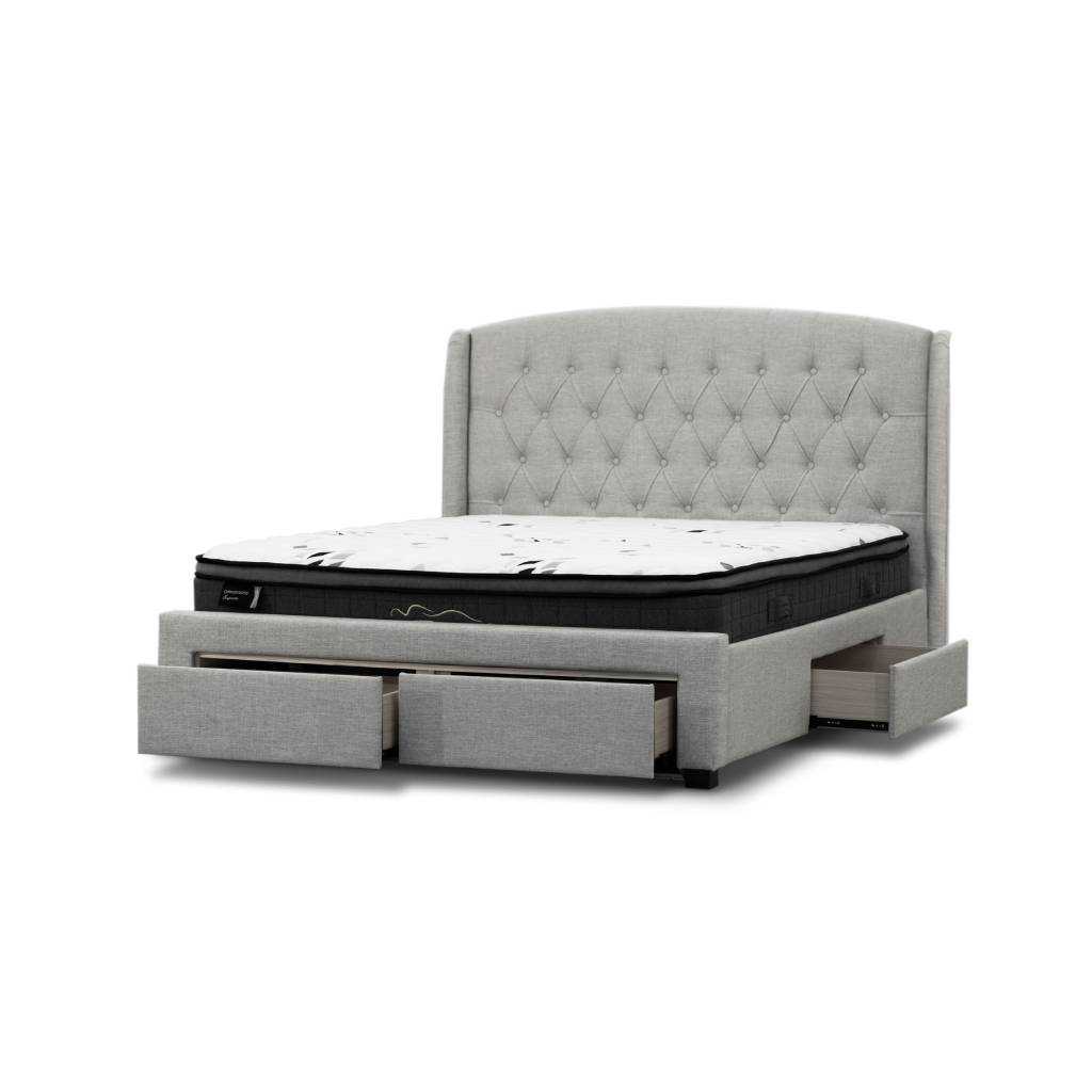 VI Kingston Fabric Upholstered Bed with 2 Drawers - Stone